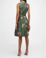 Image 3 of 6: Lela Rose Betsy Metallic Floral Gingham Jacquard Sleeveless Dress
