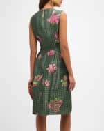 Image 4 of 6: Lela Rose Betsy Metallic Floral Gingham Jacquard Sleeveless Dress
