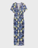 Image 1 of 6: Lela Rose V-Neck Flower Sequin Cape-Sleeve Column Maxi Dress
