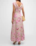 Image 3 of 6: Lela Rose V-Neck Floral-Print Sleeveless Empire-Waist Maxi Dress