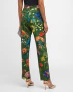 Image 4 of 5: Lela Rose Demi Floral-Print Straight-Leg Ankle Pants