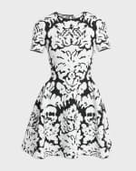 Image 1 of 6: Alexander McQueen Damask Print Flare Knit Mini Dress