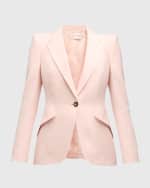 Image 1 of 7: Alexander McQueen Leaf Crepe Blazer Jacket with Shoulder Slash Detail