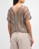 Image 5 of 6: Brunello Cucinelli Raffia Net Embroidered Knit Sweater