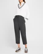 Image 5 of 6: Brunello Cucinelli Tennis Stripe Diamante Cable-Knit Sweater