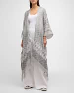 Image 3 of 6: Brunello Cucinelli Mediterraneo Print Metallic Linen Canvas Poncho