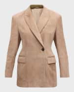 Image 1 of 6: Brunello Cucinelli Suede Asymmetric Single-Breasted Jacket