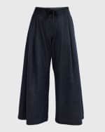 Image 1 of 6: Brunello Cucinelli Pleated Denim Wide-Leg Crop Pull-On Pants