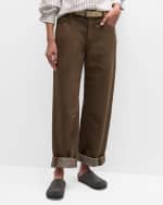 Image 2 of 6: Brunello Cucinelli Metallic Garment Dyed Denim Relaxed Straight-Leg Pants