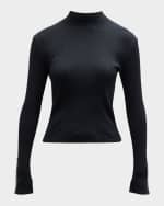 Image 1 of 5: Brunello Cucinelli Monili-Cuff Mock-Neck Cotton Rib Knit Top