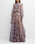 Image 7 of 7: Maison Common Organza Floral Print Blouse with Gold Scallop Detail