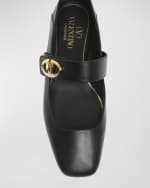 Image 4 of 6: Valentino Garavani VLogo Leather Mary Jane Ballerina Flats