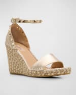 Image 5 of 6: Valentino Garavani Rockstud Metallic Wedge Espadrille Sandals
