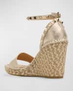 Image 3 of 6: Valentino Garavani Rockstud Metallic Wedge Espadrille Sandals