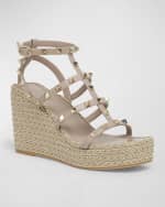 Image 5 of 6: Valentino Garavani Rockstud Leather Caged Wedge Espadrilles