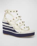 Image 5 of 6: Valentino Garavani Rockstud Leather Caged Wedge Espadrilles