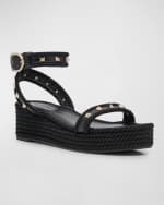 Image 5 of 6: Valentino Garavani Rockstud Leather Ankle-Strap Espadrilles