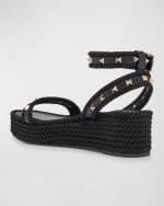 Image 3 of 6: Valentino Garavani Rockstud Leather Ankle-Strap Espadrilles