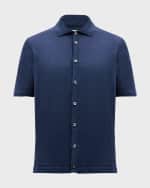 Image 2 of 6: Fioroni Men's Linen-Cotton Knit Short-Sleeve Shirt