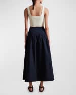 Image 2 of 3: Apiece Apart Nora Asymmetric Ruched Poplin Maxi Skirt