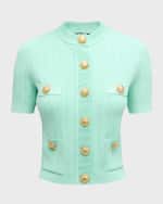 Image 1 of 7: Balmain Short-Sleeve Buttoned Pointelle Rib Knit Cardigan