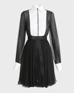 Image 1 of 6: Dolce&Gabbana Seta Bib-Front Long-Sleeve Pleated Chiffon Shirtdress