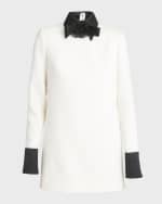 Image 1 of 6: Dolce&Gabbana Lana Contrast Collar Long-Sleeve Crepe Mini Dress