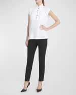 Image 2 of 6: Dolce&Gabbana Piquet-Bib Cap-Sleeve Collared Shirt