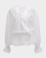 Image 1 of 6: Dolce&Gabbana Ruffle Chiffon Long-Sleeve Top