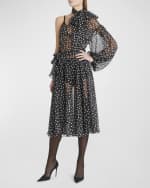 Image 2 of 6: Dolce&Gabbana Coriander Peak Polka-Dot Chiffon One-Shoulder Bow Midi Dress