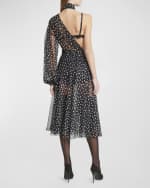 Image 4 of 6: Dolce&Gabbana Coriander Peak Polka-Dot Chiffon One-Shoulder Bow Midi Dress