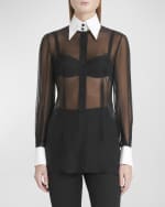 Image 3 of 6: Dolce&Gabbana Contrast Collar Sheer Chiffon Shirt