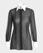 Image 1 of 6: Dolce&Gabbana Contrast Collar Sheer Chiffon Shirt
