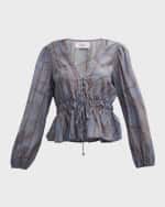 Image 2 of 6: Xirena Fate Striped Cotton-Silk Peplum Top