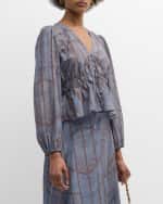 Image 1 of 6: Xirena Fate Striped Cotton-Silk Peplum Top