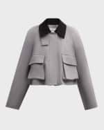 Image 1 of 6: Loewe Corduroy-Collar Brushed Wool-Cashmere Trapeze Parka