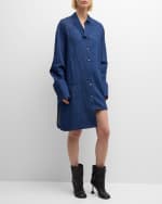 Image 4 of 5: Loewe Anagram-Elbow Denim Asymmetric Mini Shirtdress
