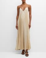Image 2 of 6: Brunello Cucinelli Soft Satin Pleated Midi Dress with Monili Strap Detail
