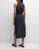 Image 3 of 6: Brunello Cucinelli Techno Cotton Poplin Shirtdress with Raffia Belt and Monili Detail
