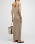 Image 4 of 6: Brunello Cucinelli Linen Silk Diamante Knit Column Dress with Monili Detail