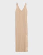 Image 1 of 6: Brunello Cucinelli Linen Silk Diamante Knit Column Dress with Monili Detail