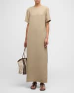 Image 2 of 6: Brunello Cucinelli Fluid Linen Twill T-Shirt Dress with Slits and Monili Detail