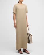 Image 5 of 6: Brunello Cucinelli Fluid Linen Twill T-Shirt Dress with Slits and Monili Detail
