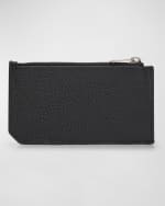 Image 3 of 3: Saint Laurent Men's YSL Zip Card Holder in Grained Leather
