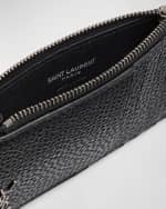 Image 2 of 3: Saint Laurent Men's YSL Zip Card Holder in Grained Leather