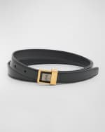 Image 1 of 2: Saint Laurent Men's LA 66 Thin YSL Belt in Shiny Leather