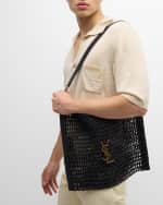 Image 3 of 6: Saint Laurent Men's Xalis YSL Shoulder Bag in Raffia Macrame