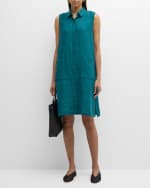 Image 5 of 6: Eileen Fisher Sleeveless Organic Linen Midi Shirtdress