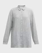 Image 1 of 6: Eileen Fisher Striped Button-Down Organic Linen Shirt