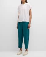 Image 5 of 6: Eileen Fisher Band-Collar Ruched Jersey Henley Top